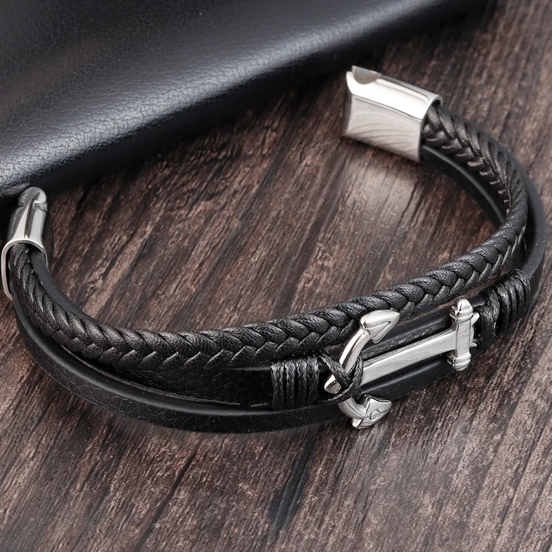 Pulseira de Couro e Aço Inoxidável