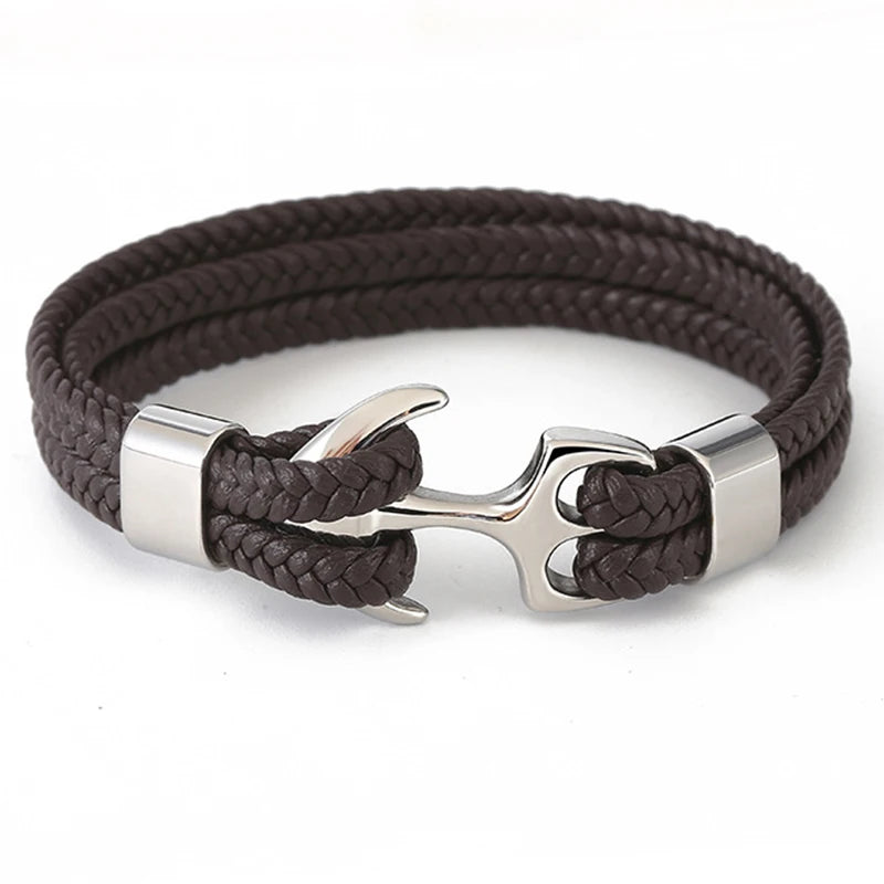 Pulseira de Couro e Aço Inoxidável