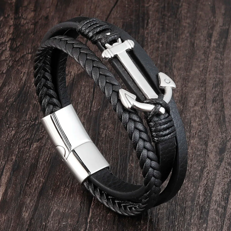 Pulseira de Couro e Aço Inoxidável