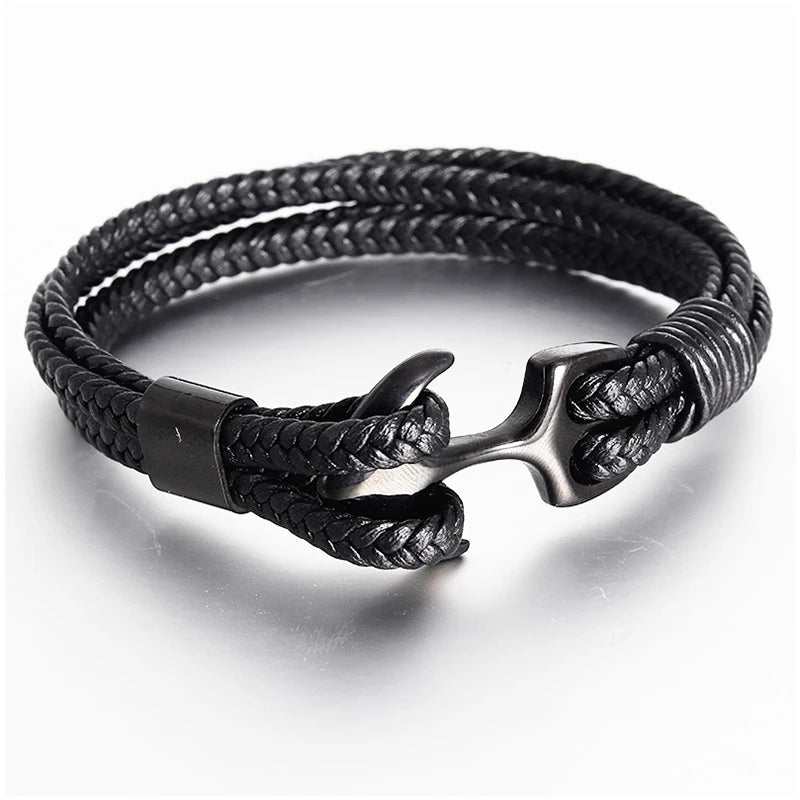 Pulseira de Couro e Aço Inoxidável