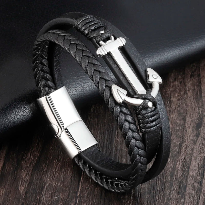 Pulseira de Couro e Aço Inoxidável