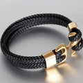 Pulseira de Couro e Aço Inoxidável