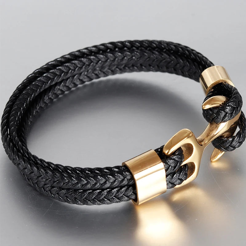 Pulseira de Couro e Aço Inoxidável