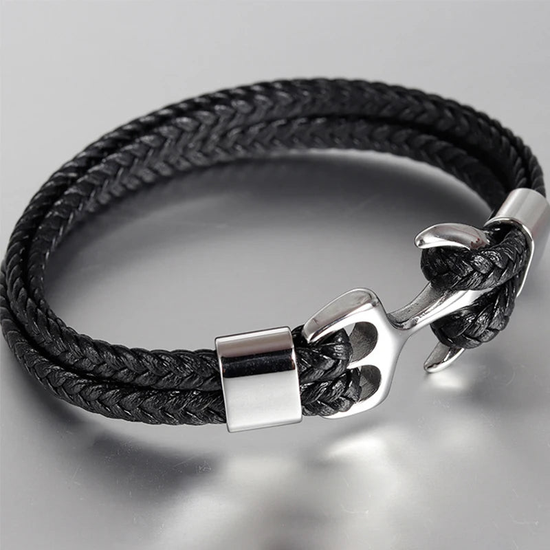 Pulseira de Couro e Aço Inoxidável